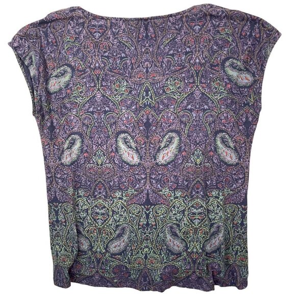 Lucky Brand LARGE Peacock Feather Paisley AOP Shirt Cttn/Modal Tie Front Blouse - Picture 2 of 7